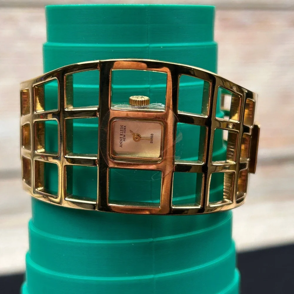 Anne Klein New York Gold Tone Cage Cuff Watch Swiss‎ 732S/2 12/1326 Never Worn